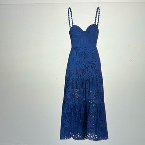 MWT Farm Rio - Richilier Eyelet Palm Midi-Dress - gorgeous blue color!